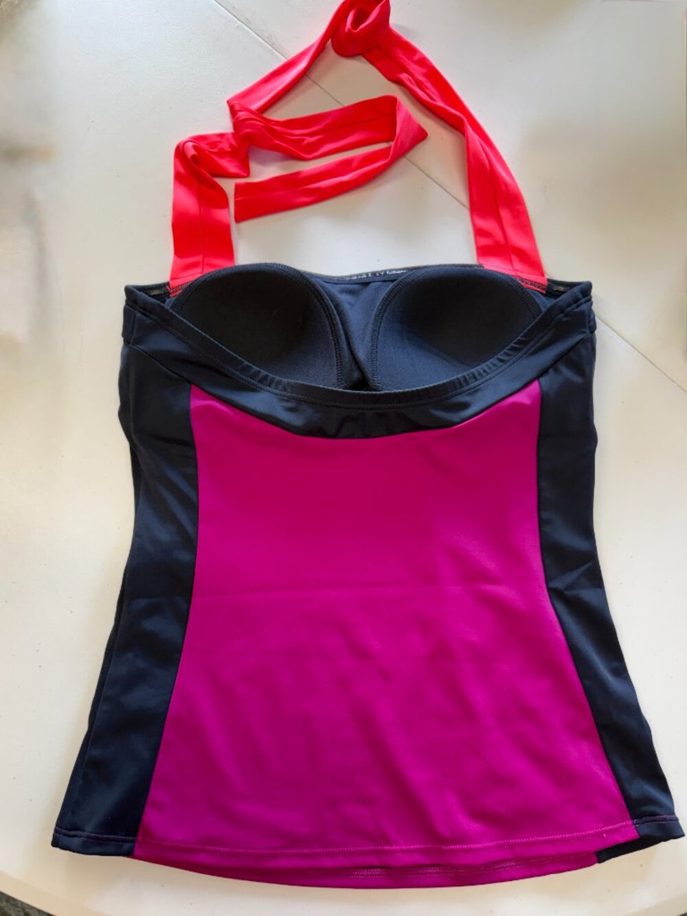 Boden pink/purple and Navy Halter Tankini Top with coral tie - Picture 3 of 3